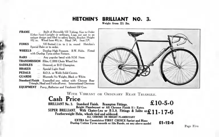 Hetchins 1938 Catalog — Brilliant, Anglo Continental, Tour de France and Toni Merkens Models and the Short Wheel-Base Tandem, with Two Letters — page 7 of 23