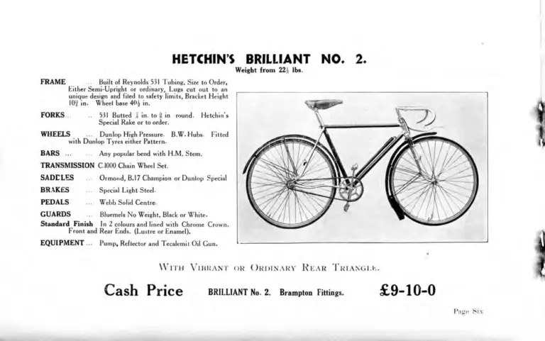 Hetchins 1938 Catalog — Brilliant, Anglo Continental, Tour de France and Toni Merkens Models and the Short Wheel-Base Tandem, with Two Letters — page 8 of 23