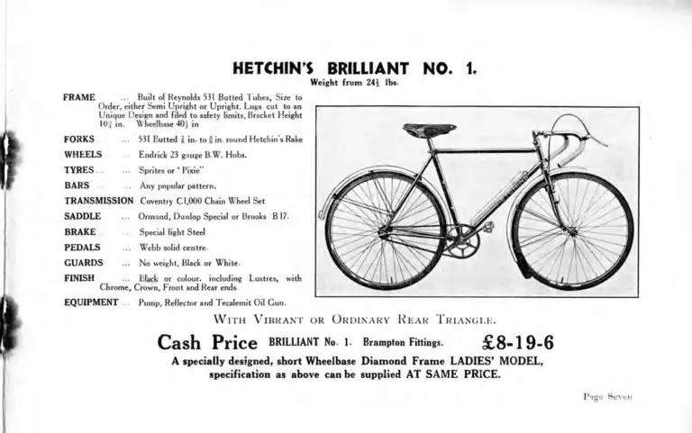 Hetchins 1938 Catalog — Brilliant, Anglo Continental, Tour de France and Toni Merkens Models and the Short Wheel-Base Tandem, with Two Letters — page 9 of 23