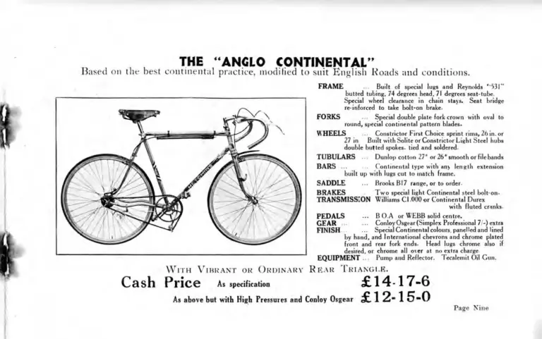 Hetchins 1938 Catalog — Brilliant, Anglo Continental, Tour de France and Toni Merkens Models and the Short Wheel-Base Tandem, with Two Letters — page 11 of 23
