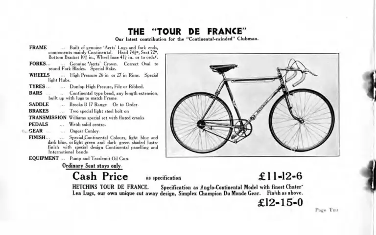Hetchins 1938 Catalog — Brilliant, Anglo Continental, Tour de France and Toni Merkens Models and the Short Wheel-Base Tandem, with Two Letters — page 12 of 23