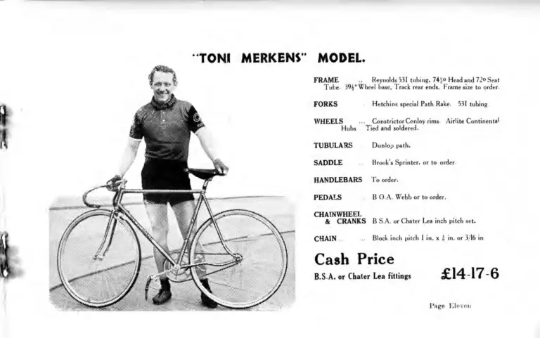 Hetchins 1938 Catalog — Brilliant, Anglo Continental, Tour de France and Toni Merkens Models and the Short Wheel-Base Tandem, with Two Letters — page 13 of 23