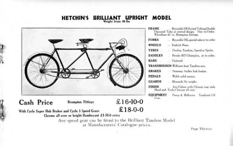 Hetchins 1938 Catalog — Brilliant, Anglo Continental, Tour de France and Toni Merkens Models and the Short Wheel-Base Tandem, with Two Letters — page 15 of 23