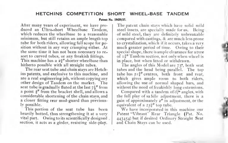 Hetchins 1938 Catalog — Brilliant, Anglo Continental, Tour de France and Toni Merkens Models and the Short Wheel-Base Tandem, with Two Letters — page 16 of 23
