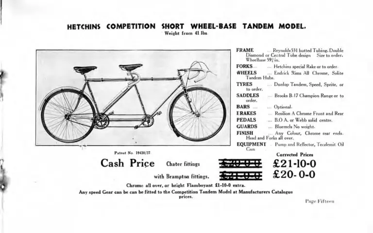 Hetchins 1938 Catalog — Brilliant, Anglo Continental, Tour de France and Toni Merkens Models and the Short Wheel-Base Tandem, with Two Letters — page 17 of 23