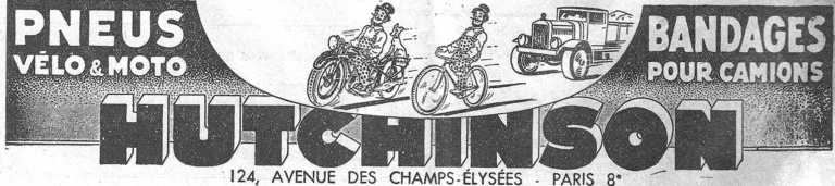 Hutchinson 1938 Advertisement — Tires for Bicycle and Motorcycle, Bands for Trucks — page 1 of 1