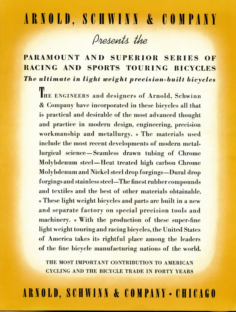 Schwinn 1938 Paramount and Superior Catalog — Racing and Sports Touring Bicycles and the Lightweight Parts — page 3 of 20