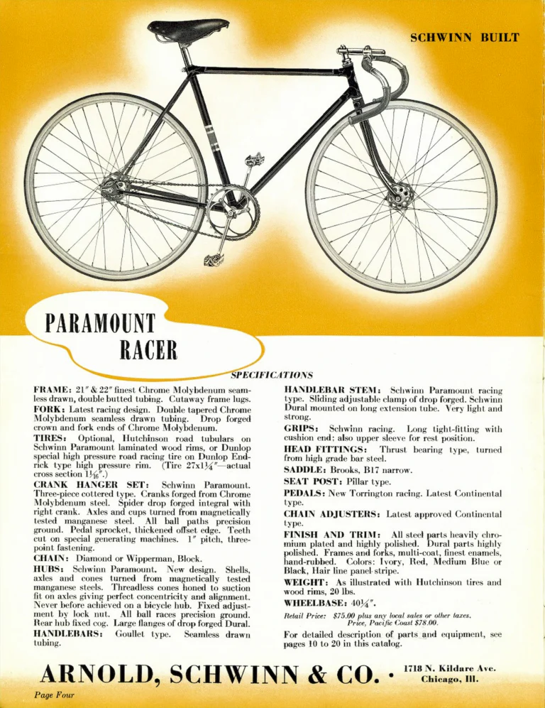 Schwinn 1938 Paramount and Superior Catalog — Racing and Sports Touring Bicycles and the Lightweight Parts — page 4 of 20