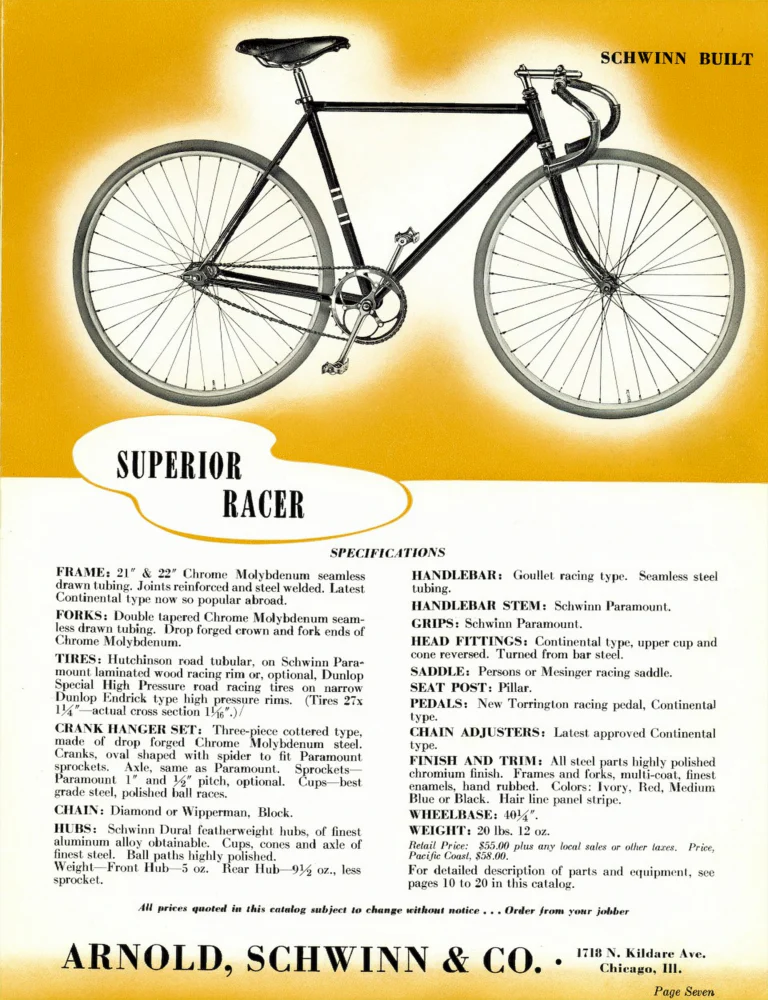 Schwinn 1938 Paramount and Superior Catalog — Racing and Sports Touring Bicycles and the Lightweight Parts — page 7 of 20