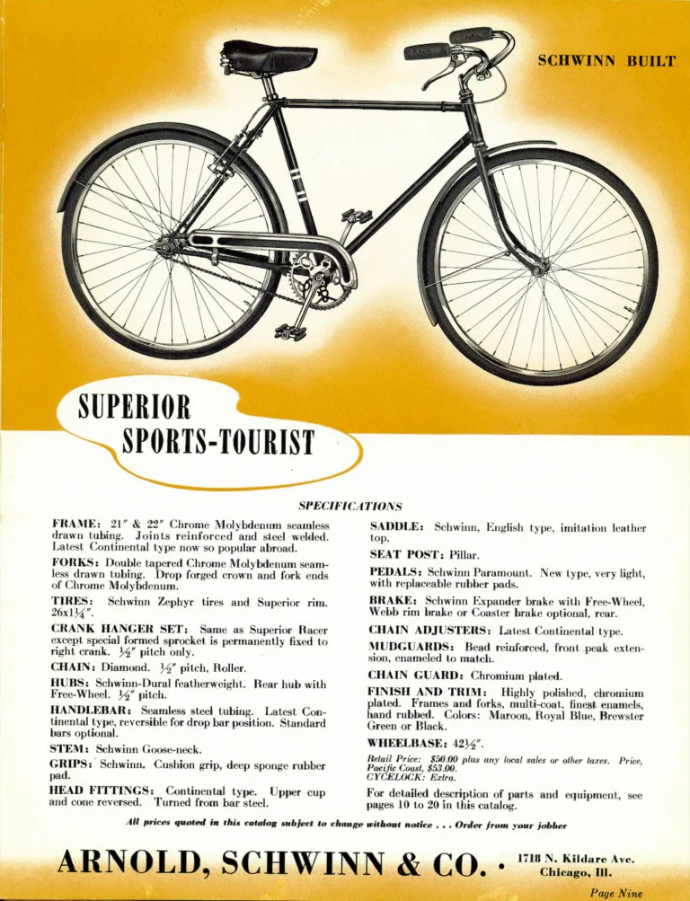 Schwinn 1938 Paramount and Superior Catalog — Racing and Sports Touring Bicycles and the Lightweight Parts — page 9 of 20