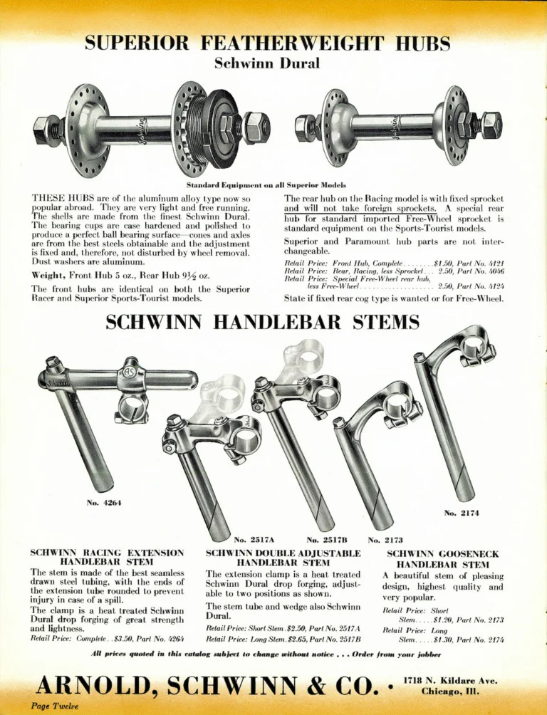 Schwinn 1938 Paramount and Superior Catalog — Racing and Sports Touring Bicycles and the Lightweight Parts — page 12 of 20