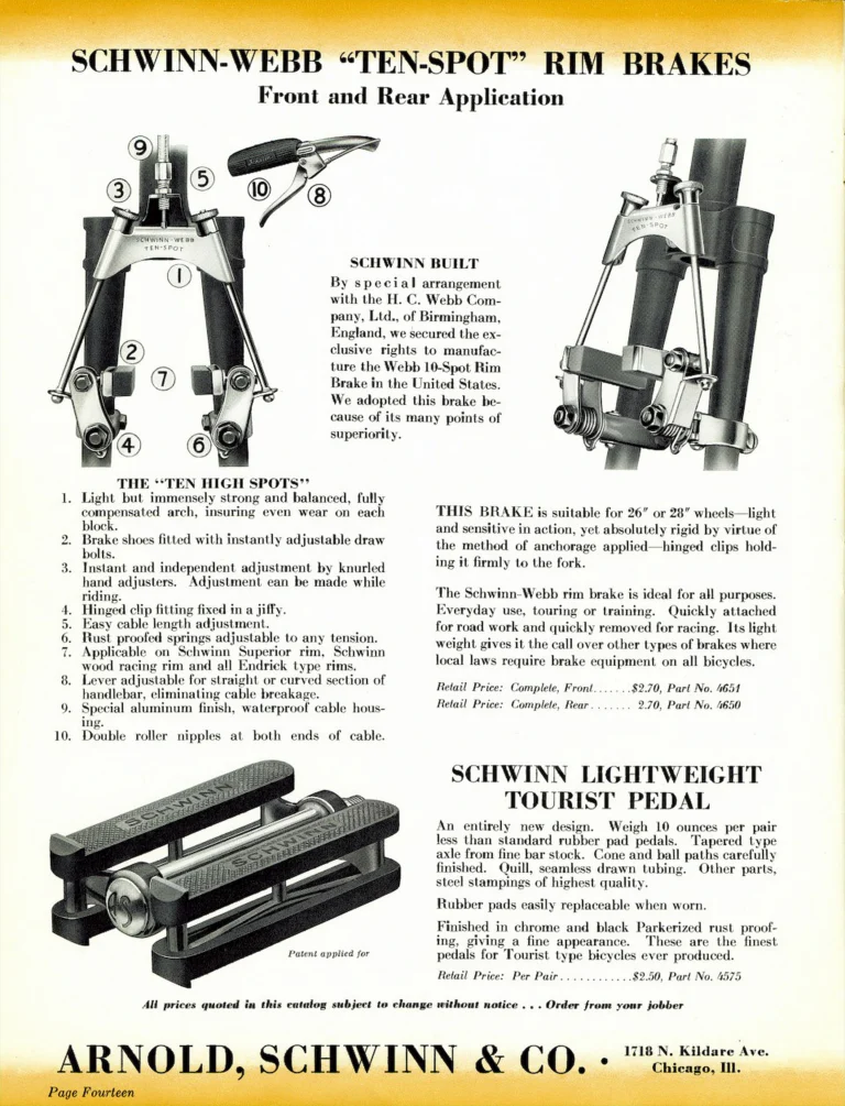 Schwinn 1938 Paramount and Superior Catalog — Racing and Sports Touring Bicycles and the Lightweight Parts — page 14 of 20