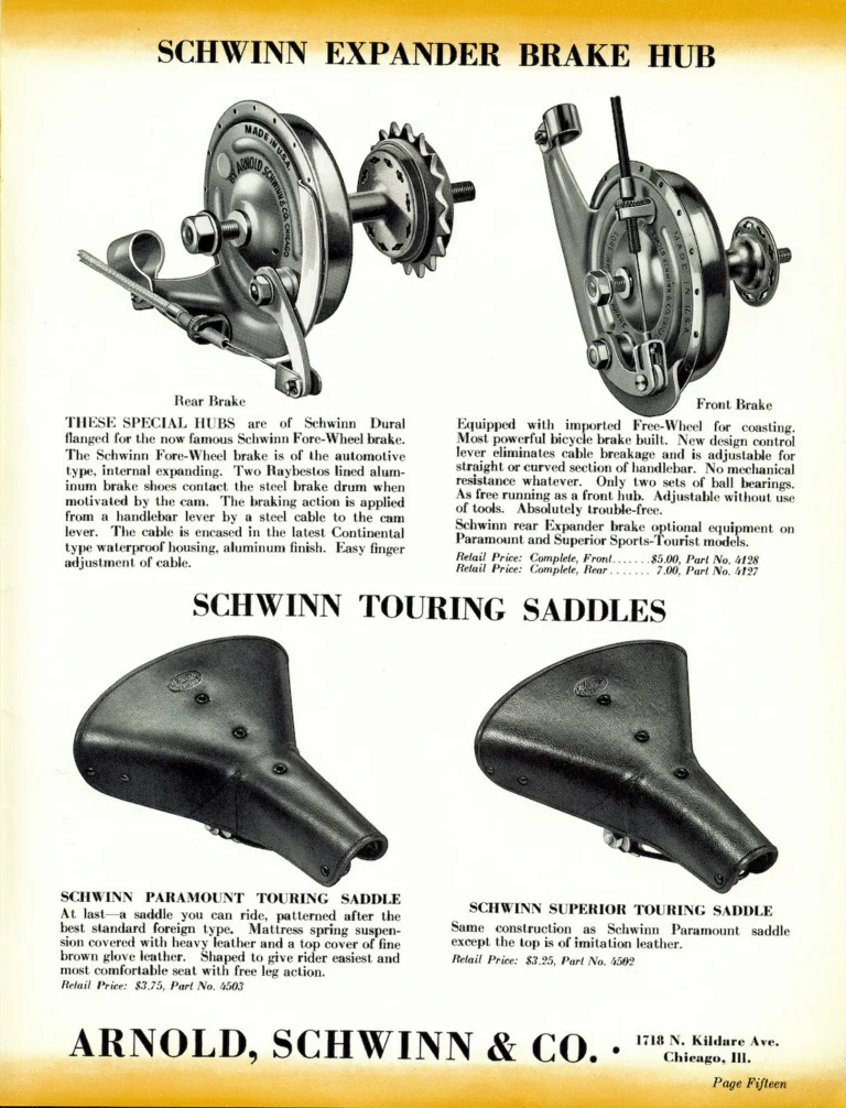 Schwinn 1938 Paramount and Superior Catalog — Racing and Sports Touring Bicycles and the Lightweight Parts — page 15 of 20
