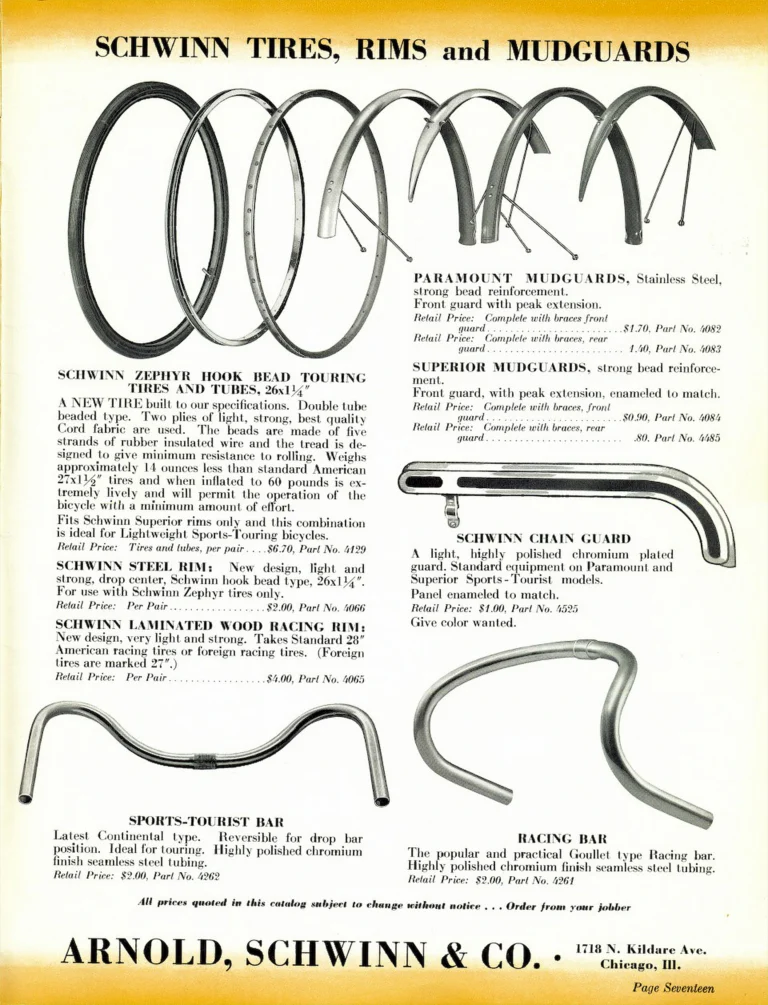 Schwinn 1938 Paramount and Superior Catalog — Racing and Sports Touring Bicycles and the Lightweight Parts — page 17 of 20