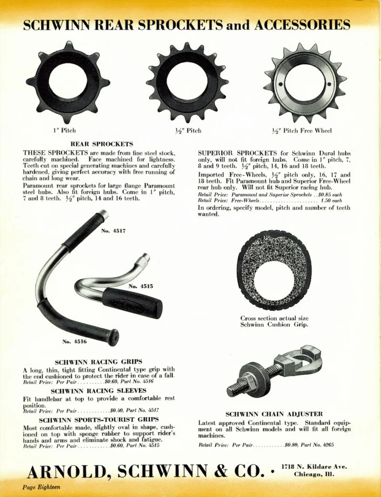 Schwinn 1938 Paramount and Superior Catalog — Racing and Sports Touring Bicycles and the Lightweight Parts — page 18 of 20