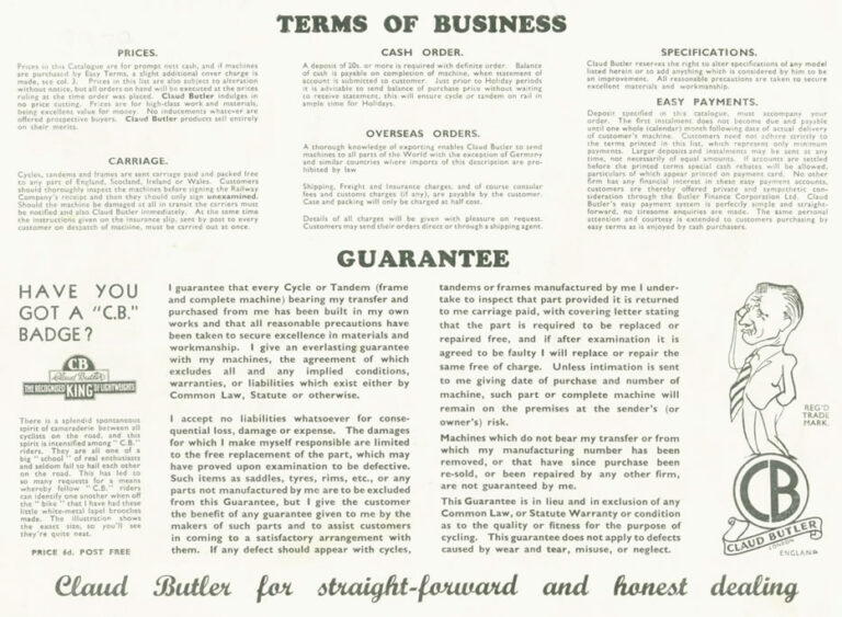 Claud Butler 1939 Catalog — Lightweight Bicycles, Tandems and Tricycles, with the 1938 Wembley Six-Day Winners — page 2 of 32