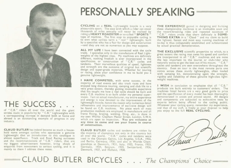 Claud Butler 1939 Catalog — Lightweight Bicycles, Tandems and Tricycles, with the 1938 Wembley Six-Day Winners — page 3 of 32