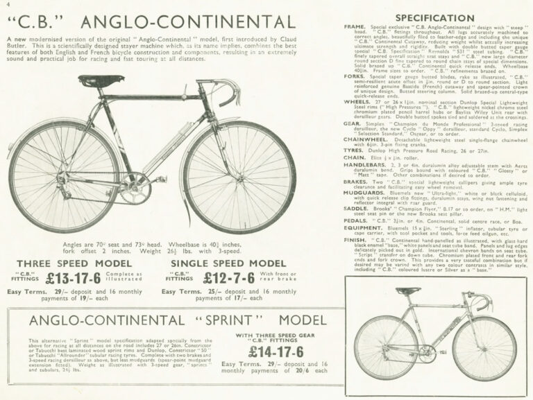 Claud Butler 1939 Catalog — Lightweight Bicycles, Tandems and Tricycles, with the 1938 Wembley Six-Day Winners — page 7 of 32