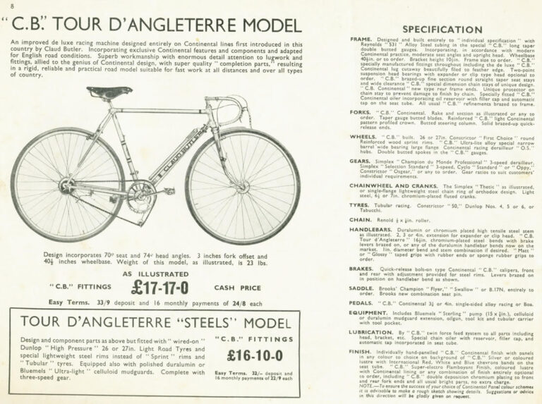Claud Butler 1939 Catalog — Lightweight Bicycles, Tandems and Tricycles, with the 1938 Wembley Six-Day Winners — page 11 of 32