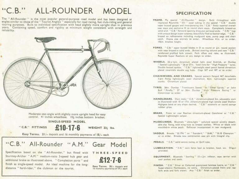 Claud Butler 1939 Catalog — Lightweight Bicycles, Tandems and Tricycles, with the 1938 Wembley Six-Day Winners — page 12 of 32