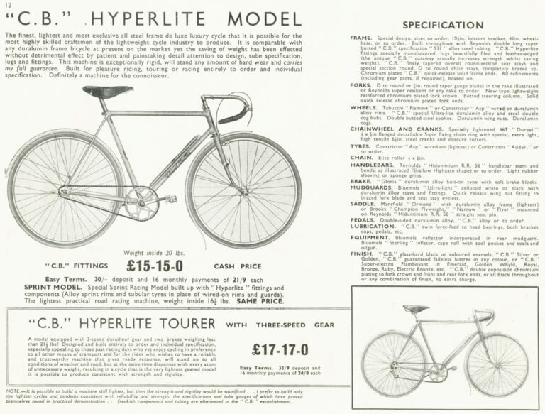 Claud Butler 1939 Catalog — Lightweight Bicycles, Tandems and Tricycles, with the 1938 Wembley Six-Day Winners — page 15 of 32