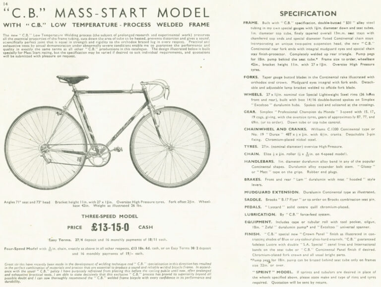 Claud Butler 1939 Catalog — Lightweight Bicycles, Tandems and Tricycles, with the 1938 Wembley Six-Day Winners — page 17 of 32
