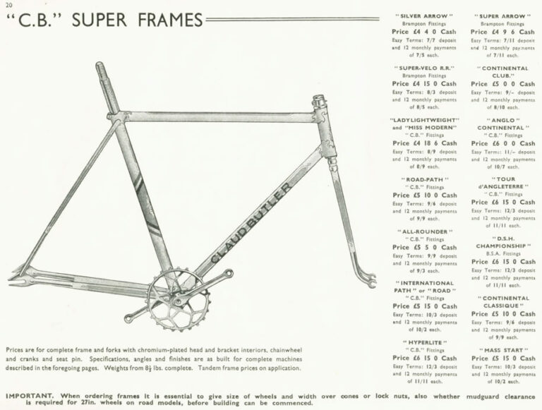 Claud Butler 1939 Catalog — Lightweight Bicycles, Tandems and Tricycles, with the 1938 Wembley Six-Day Winners — page 23 of 32