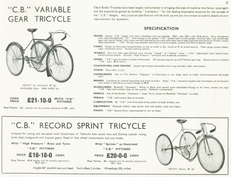 Claud Butler 1939 Catalog — Lightweight Bicycles, Tandems and Tricycles, with the 1938 Wembley Six-Day Winners — page 24 of 32