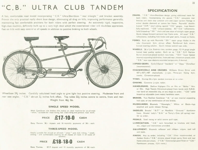 Claud Butler 1939 Catalog — Lightweight Bicycles, Tandems and Tricycles, with the 1938 Wembley Six-Day Winners — page 28 of 32