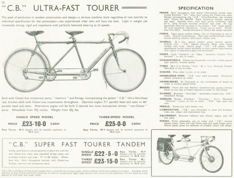 Claud Butler 1939 Catalog — Lightweight Bicycles, Tandems and Tricycles, with the 1938 Wembley Six-Day Winners — page 29 of 32