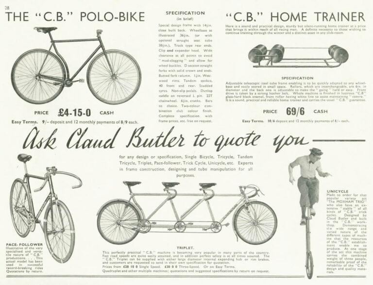 Claud Butler 1939 Catalog — Lightweight Bicycles, Tandems and Tricycles, with the 1938 Wembley Six-Day Winners — page 31 of 32