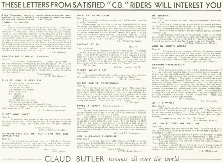 Claud Butler 1939 Catalog — Lightweight Bicycles, Tandems and Tricycles, with the 1938 Wembley Six-Day Winners — page 32 of 32