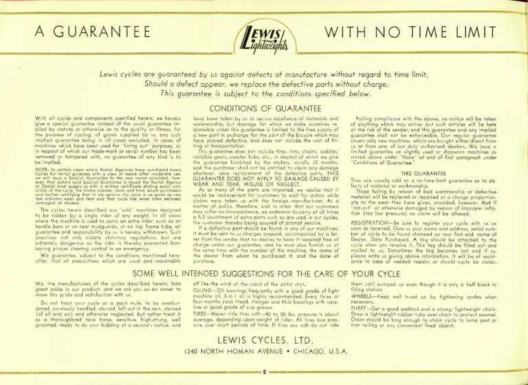 Lewis 1939 Catalog — Lewis Lightweights, Cycles of Distinction: Sportsman, Super Club and Club Racer Models — page 2 of 17