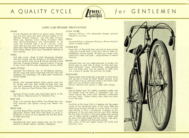 Lewis 1939 Catalog — Lewis Lightweights, Cycles of Distinction: Sportsman, Super Club and Club Racer Models — page 9 of 17