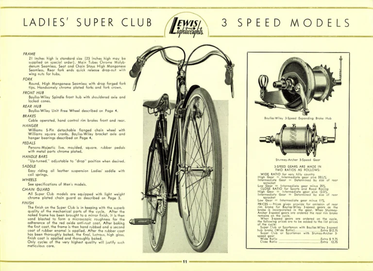 Lewis 1939 Catalog — Lewis Lightweights, Cycles of Distinction: Sportsman, Super Club and Club Racer Models — page 11 of 17