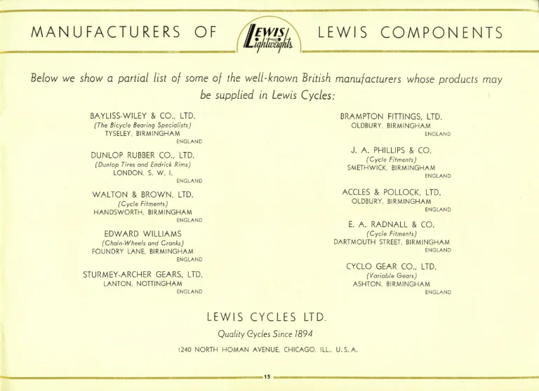 Lewis 1939 Catalog — Lewis Lightweights, Cycles of Distinction: Sportsman, Super Club and Club Racer Models — page 15 of 17