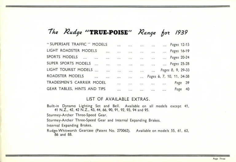 Rudge 1939 Catalog — For Seventy Years Supreme: The True-Poise Range, Export Edition — page 5 of 44
