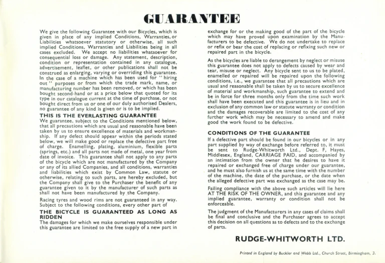 Rudge 1939 Catalog — For Seventy Years Supreme: The True-Poise Range, Export Edition — page 43 of 44