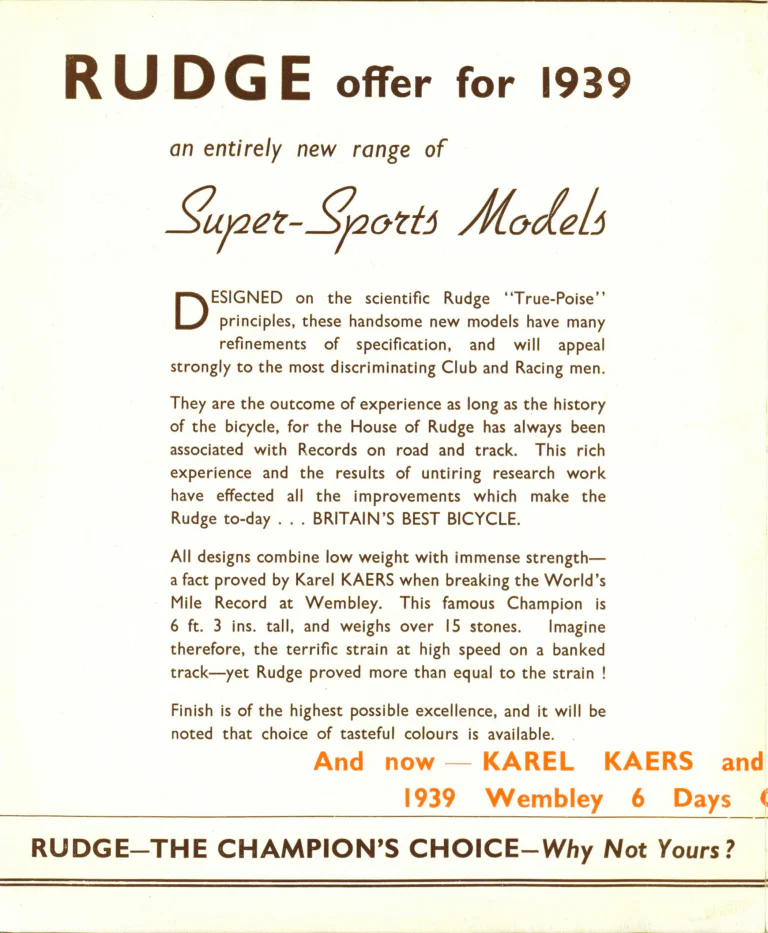 Rudge 1939 Super-Sports Catalog — Aero Special Club, Olympic Road, Aerotour and Aeropath — page 2 of 7