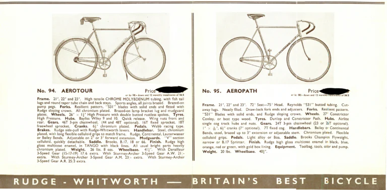 Rudge 1939 Super-Sports Catalog — Aero Special Club, Olympic Road, Aerotour and Aeropath — page 6 of 7