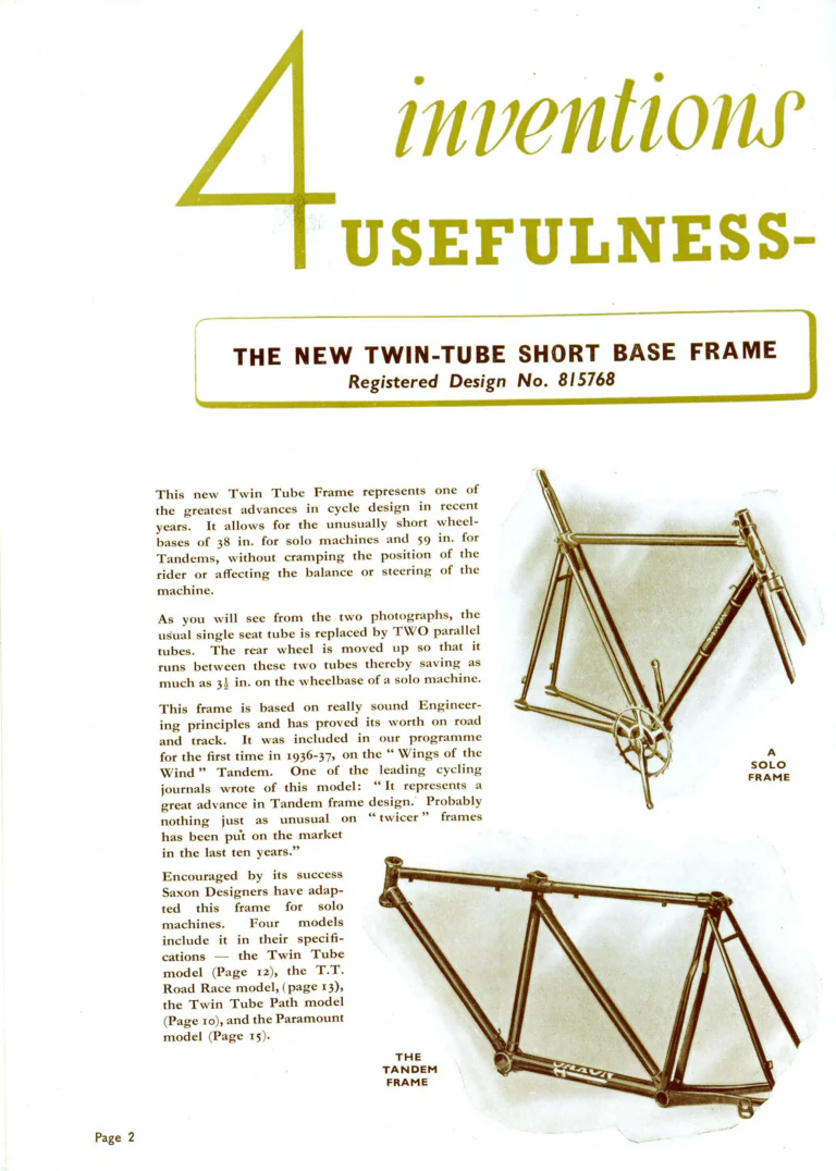 Saxon 1939 Catalog — Lightweight Cycles, Built to an Ideal: Path, Road and Touring Models, Tandems and the Triplet — page 4 of 28