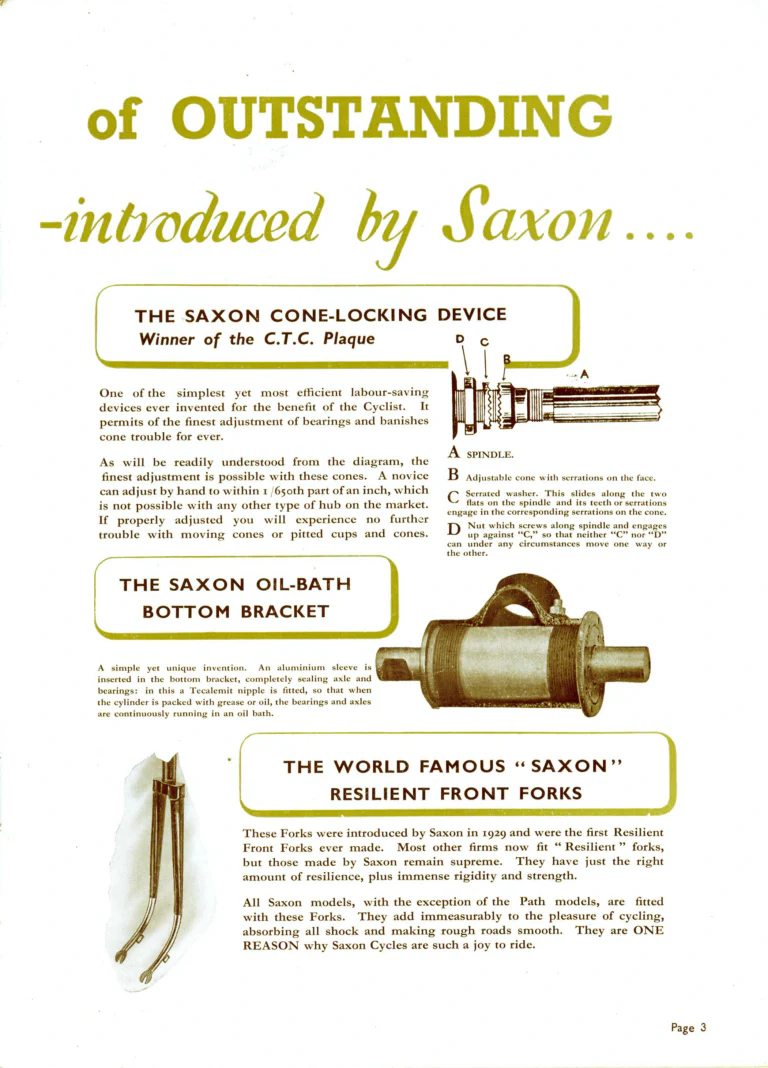 Saxon 1939 Catalog — Lightweight Cycles, Built to an Ideal: Path, Road and Touring Models, Tandems and the Triplet — page 5 of 28