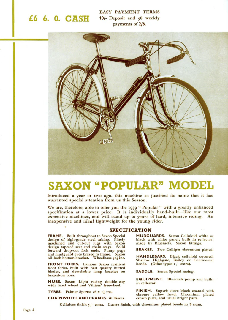 Saxon 1939 Catalog — Lightweight Cycles, Built to an Ideal: Path, Road and Touring Models, Tandems and the Triplet — page 6 of 28