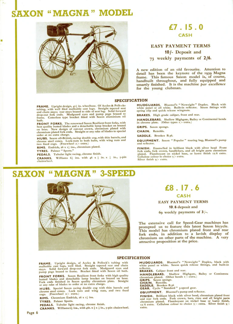 Saxon 1939 Catalog — Lightweight Cycles, Built to an Ideal: Path, Road and Touring Models, Tandems and the Triplet — page 8 of 28