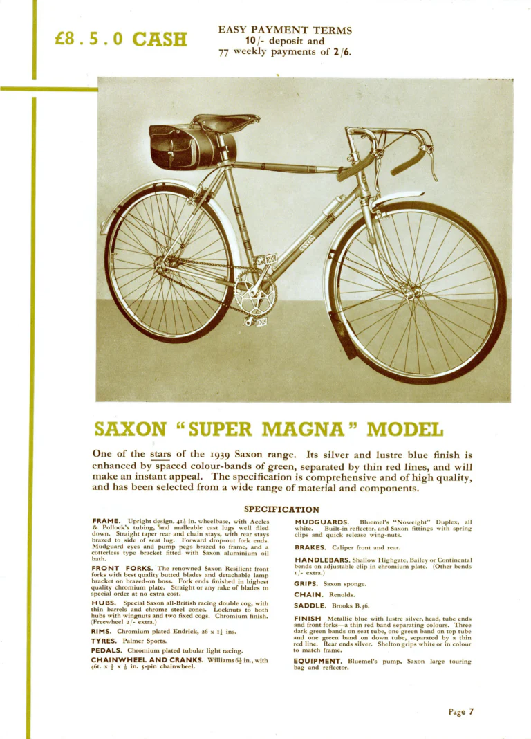 Saxon 1939 Catalog — Lightweight Cycles, Built to an Ideal: Path, Road and Touring Models, Tandems and the Triplet — page 9 of 28
