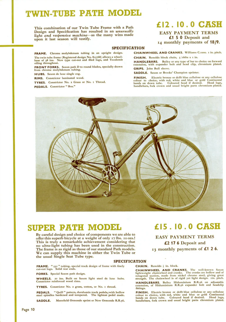 Saxon 1939 Catalog — Lightweight Cycles, Built to an Ideal: Path, Road and Touring Models, Tandems and the Triplet — page 12 of 28