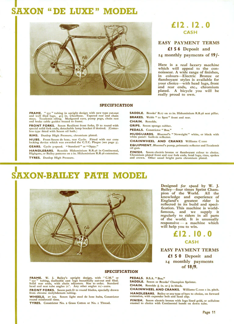 Saxon 1939 Catalog — Lightweight Cycles, Built to an Ideal: Path, Road and Touring Models, Tandems and the Triplet — page 13 of 28