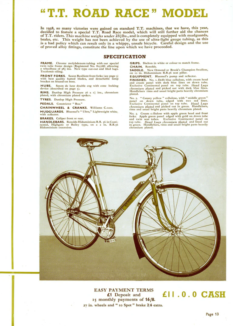Saxon 1939 Catalog — Lightweight Cycles, Built to an Ideal: Path, Road and Touring Models, Tandems and the Triplet — page 15 of 28