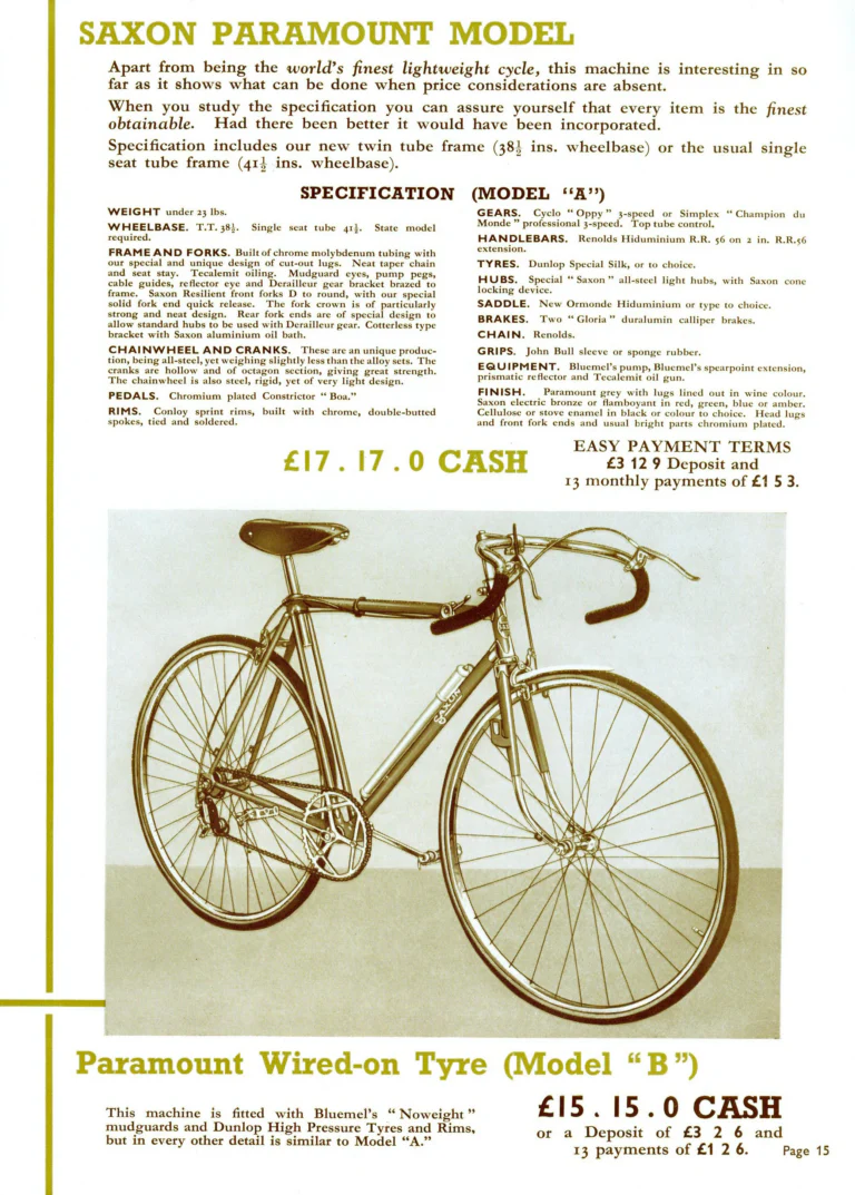 Saxon 1939 Catalog — Lightweight Cycles, Built to an Ideal: Path, Road and Touring Models, Tandems and the Triplet — page 17 of 28
