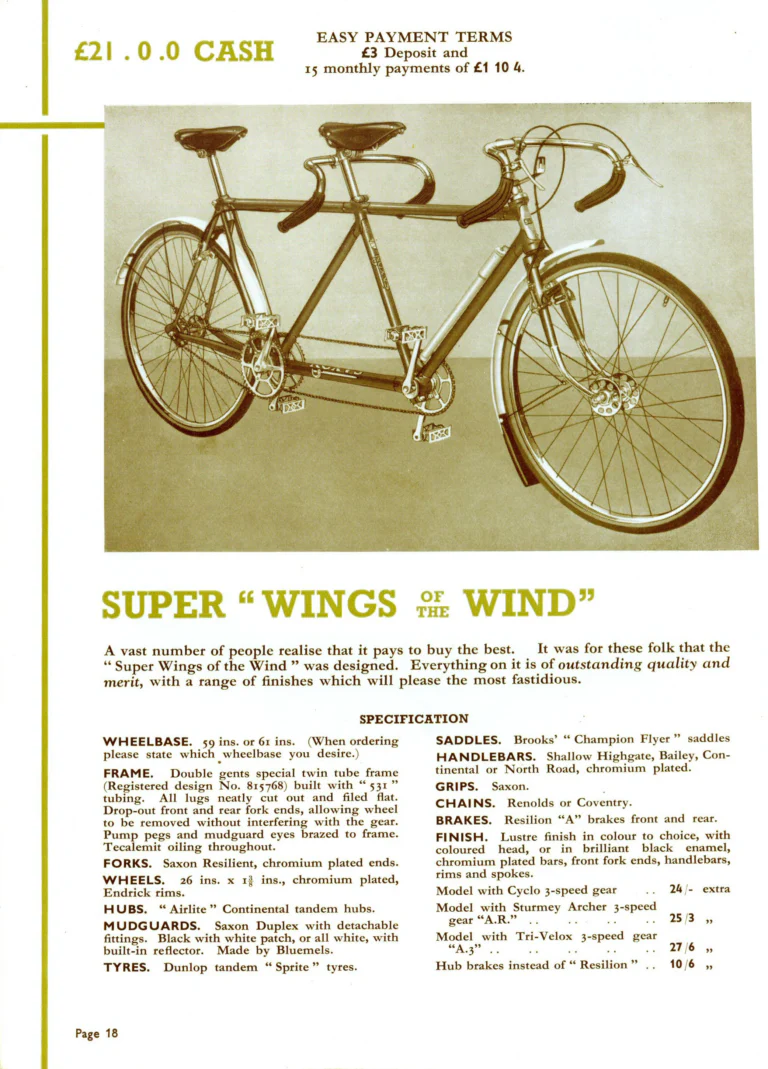 Saxon 1939 Catalog — Lightweight Cycles, Built to an Ideal: Path, Road and Touring Models, Tandems and the Triplet — page 20 of 28